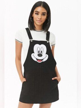 Black Mickey Mouse Denim Overalls for Women 2XL